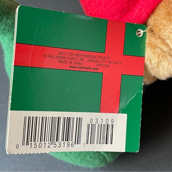 VINTAGE Hallmark Christmas CHRIS THE ELF TEDDY BEAR 12" Plush Stuffed Animal - Picture 10 of 16